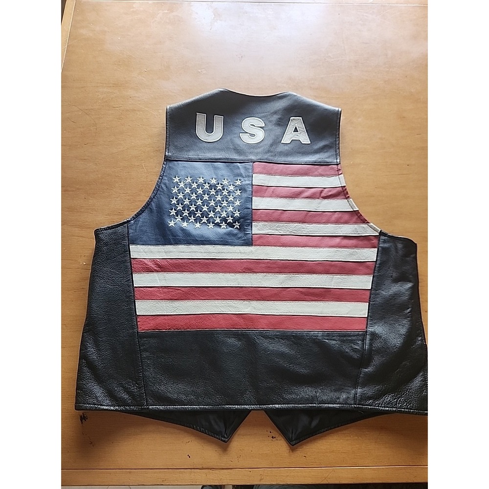 Vintage Wilda USA American flag‎ leather motorcycle vest USA - size XXL